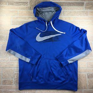 Nike Thermal Fit Embroidered Swoosh Blue/Gray Polyester Hoodie Men's Large